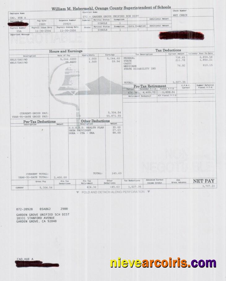 Orange County Superintendent of schools pay stub
